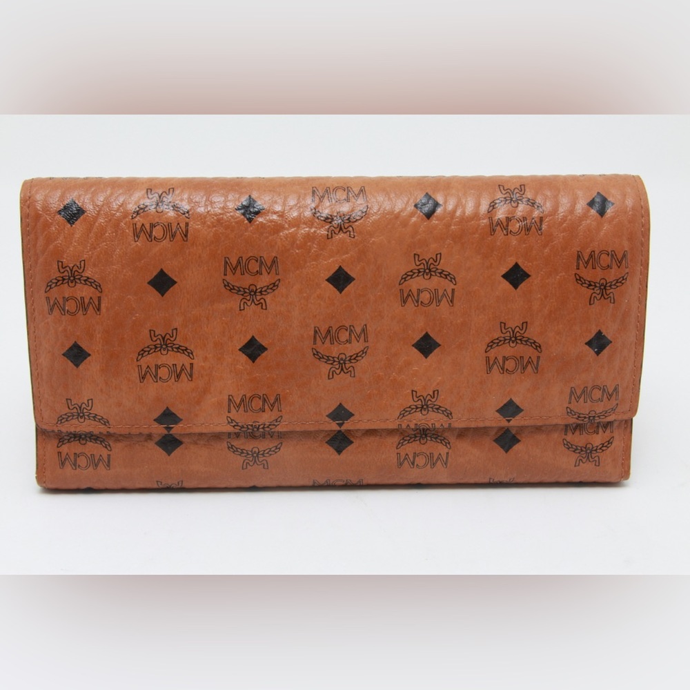 MCM signature logo-print coated canvas tri-fold wallet.
